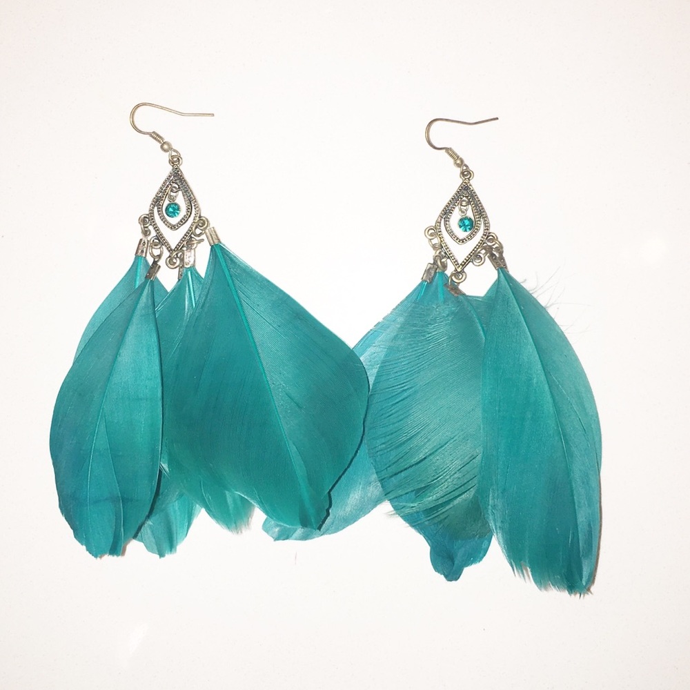 Green Feather Earrings
